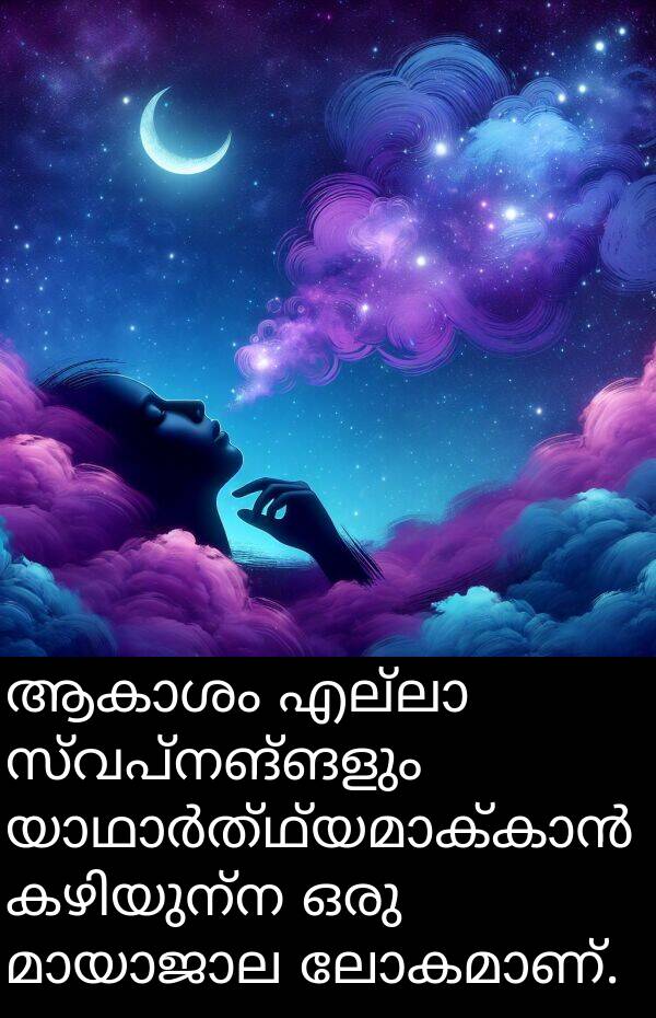 സ്വപ്നങ്ങളും: ആകാശം എല്ലാ സ്വപ്നങ്ങളും യാഥാർത്ഥ്യമാക്കാൻ കഴിയുന്ന ഒരു മായാജാല ലോകമാണ്.