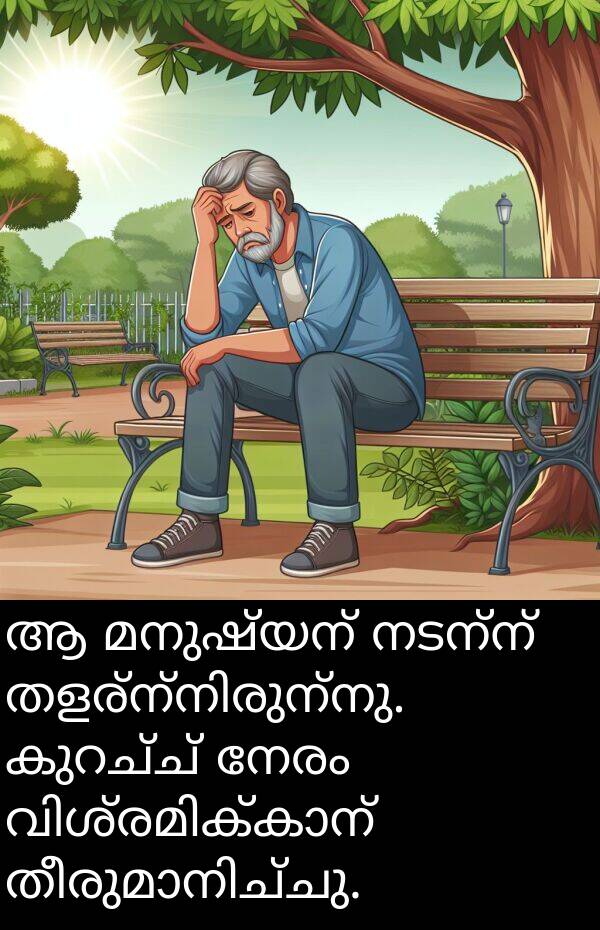 നടന്ന്: ആ മനുഷ്യന്‍ നടന്ന് തളര്‍ന്നിരുന്നു. കുറച്ച് നേരം വിശ്രമിക്കാന്‍ തീരുമാനിച്ചു.