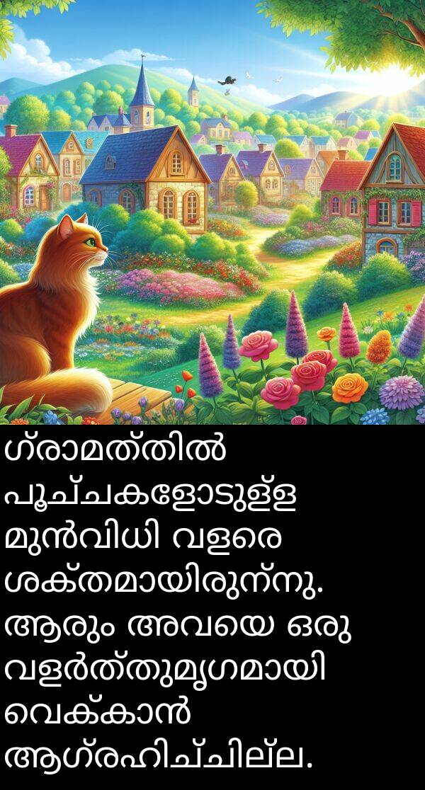 പൂച്ചകളോടുള്ള: ഗ്രാമത്തിൽ പൂച്ചകളോടുള്ള മുൻവിധി വളരെ ശക്തമായിരുന്നു. ആരും അവയെ ഒരു വളർത്തുമൃഗമായി വെക്കാൻ ആഗ്രഹിച്ചില്ല.