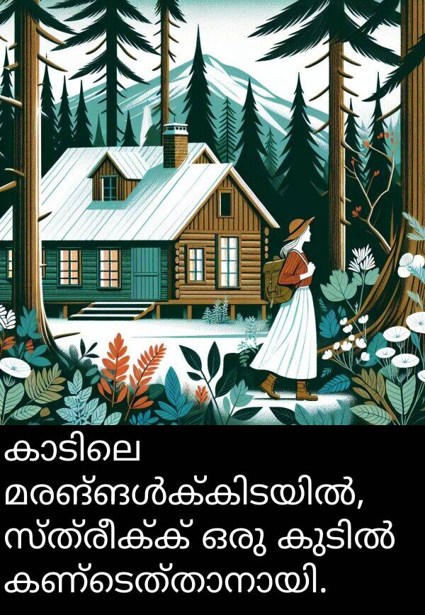 സ്ത്രീക്ക്: കാടിലെ മരങ്ങൾക്കിടയിൽ, സ്ത്രീക്ക് ഒരു കുടിൽ കണ്ടെത്താനായി.