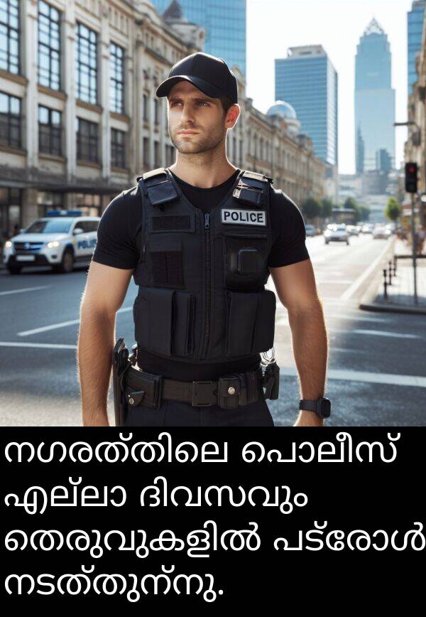 നടത്തുന്നു: നഗരത്തിലെ പൊലീസ് എല്ലാ ദിവസവും തെരുവുകളിൽ പട്രോൾ നടത്തുന്നു.