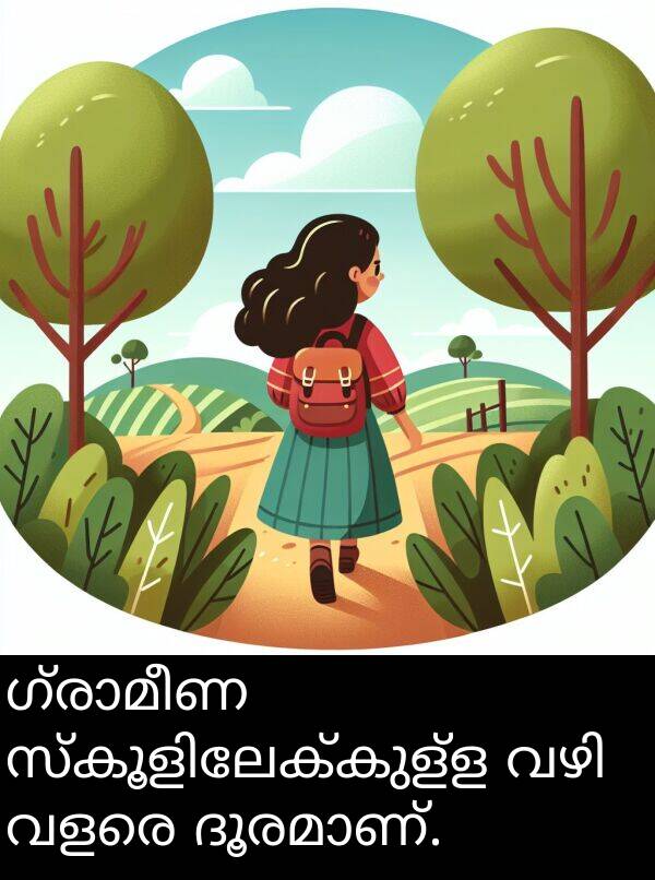 വളരെ: ഗ്രാമീണ സ്കൂളിലേക്കുള്ള വഴി വളരെ ദൂരമാണ്.