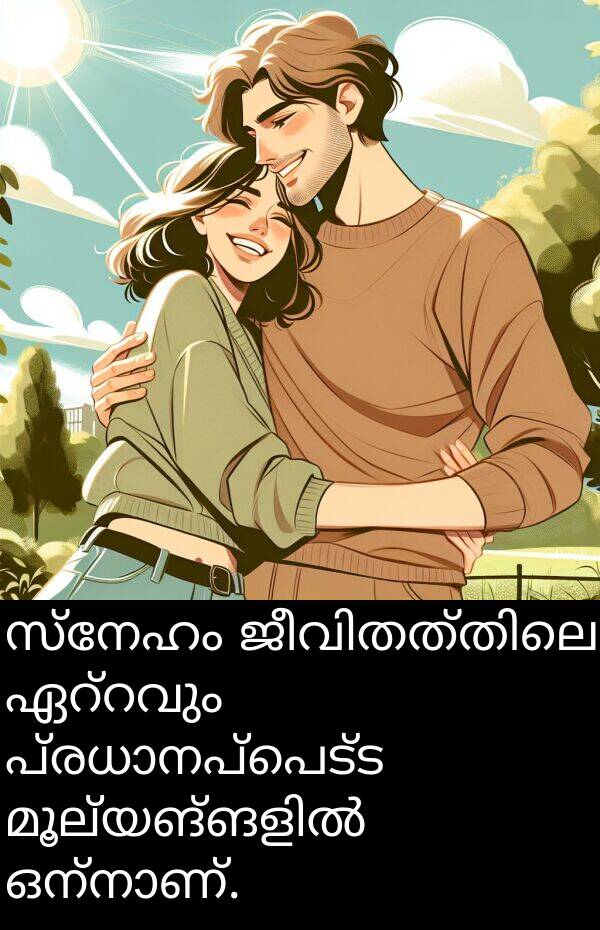 സ്നേഹം: സ്നേഹം ജീവിതത്തിലെ ഏറ്റവും പ്രധാനപ്പെട്ട മൂല്യങ്ങളിൽ ഒന്നാണ്.