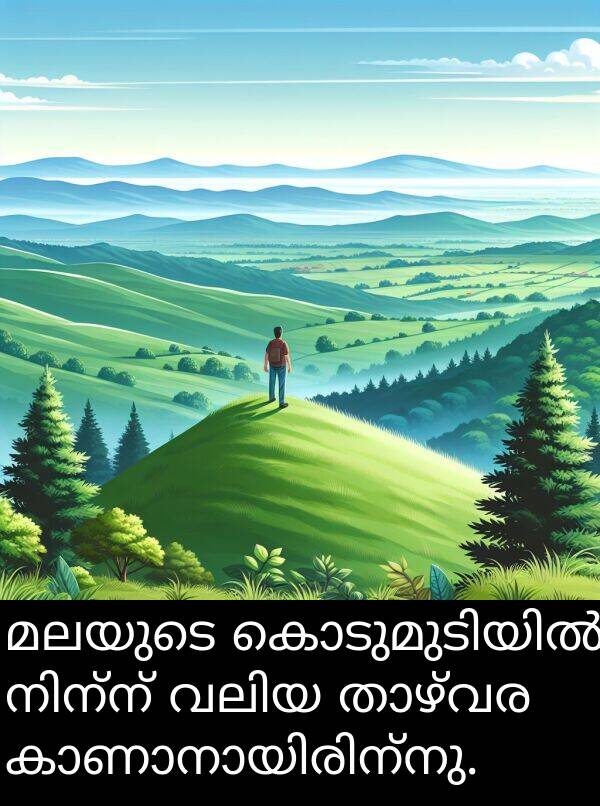 മലയുടെ: മലയുടെ കൊടുമുടിയിൽ നിന്ന് വലിയ താഴ്വര കാണാനായിരിന്നു.