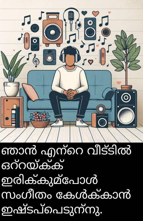 ഇഷ്ടപ്പെടുന്നു: ഞാൻ എന്റെ വീട്ടിൽ ഒറ്റയ്ക്ക് ഇരിക്കുമ്പോൾ സംഗീതം കേൾക്കാൻ ഇഷ്ടപ്പെടുന്നു.