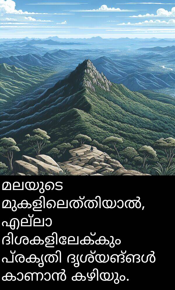 മലയുടെ: മലയുടെ മുകളിലെത്തിയാൽ, എല്ലാ ദിശകളിലേക്കും പ്രകൃതി ദൃശ്യങ്ങൾ കാണാൻ കഴിയും.