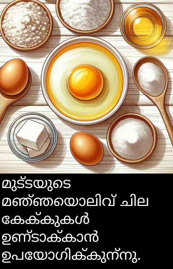 മുട്ടയുടെ: മുട്ടയുടെ മഞ്ഞയൊലിവ് ചില കേക്കുകൾ ഉണ്ടാക്കാൻ ഉപയോഗിക്കുന്നു.