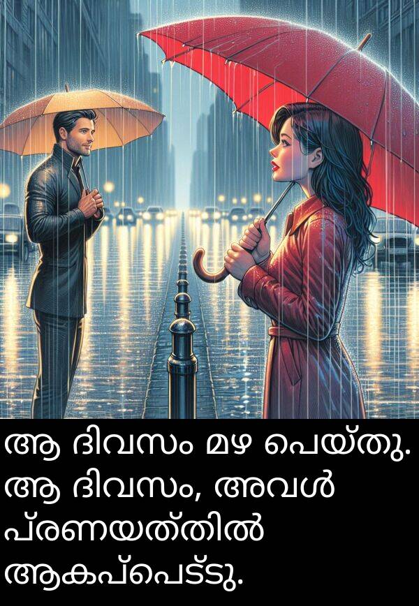 പെയ്തു: ആ ദിവസം മഴ പെയ്തു. ആ ദിവസം, അവൾ പ്രണയത്തിൽ ആകപ്പെട്ടു.