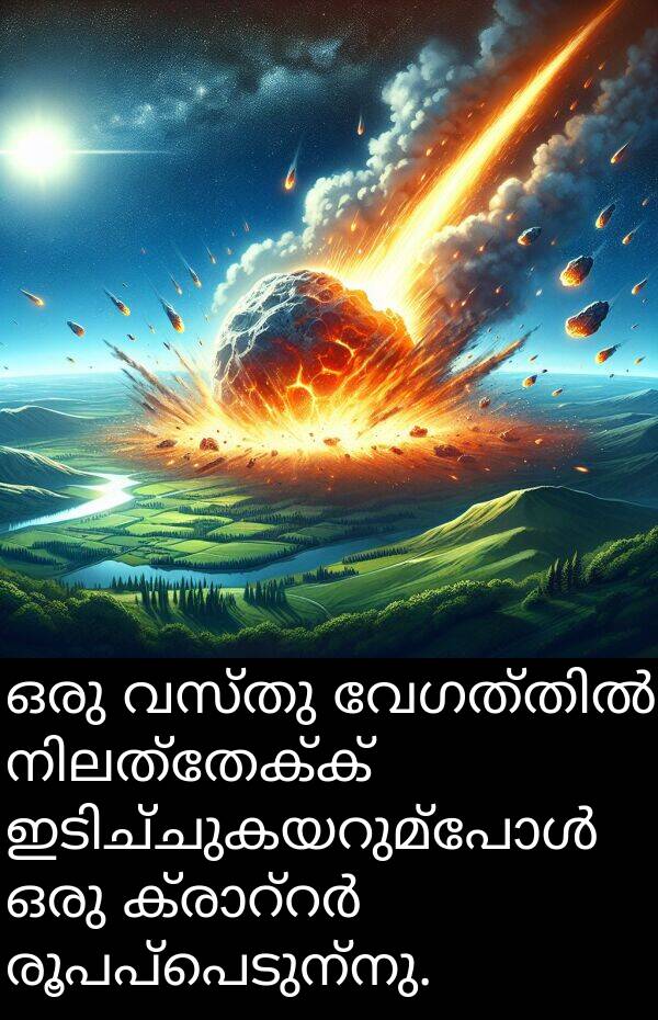 രൂപപ്പെടുന്നു: ഒരു വസ്തു വേഗത്തിൽ നിലത്തേക്ക് ഇടിച്ചുകയറുമ്പോൾ ഒരു ക്രാറ്റർ രൂപപ്പെടുന്നു.