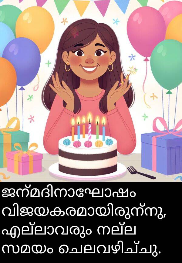 നല്ല: ജന്മദിനാഘോഷം വിജയകരമായിരുന്നു, എല്ലാവരും നല്ല സമയം ചെലവഴിച്ചു.