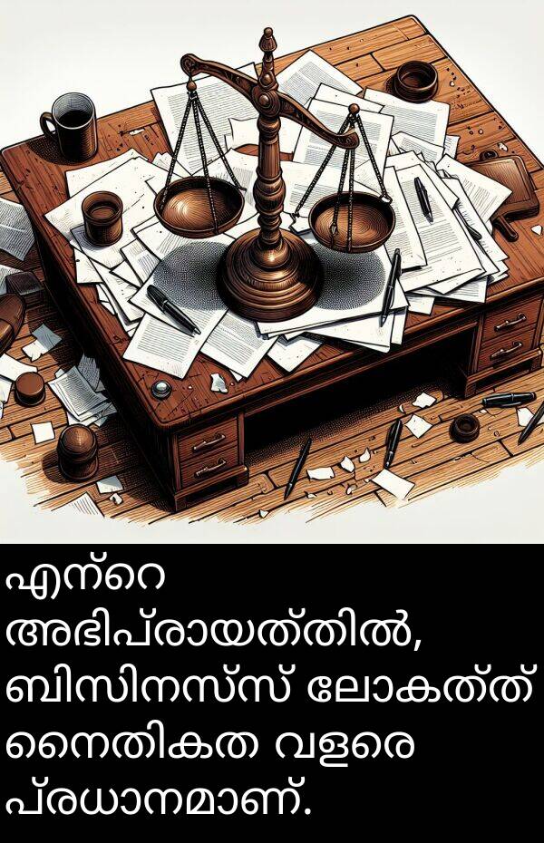 ലോകത്ത്: എന്റെ അഭിപ്രായത്തിൽ, ബിസിനസ്സ് ലോകത്ത് നൈതികത വളരെ പ്രധാനമാണ്.