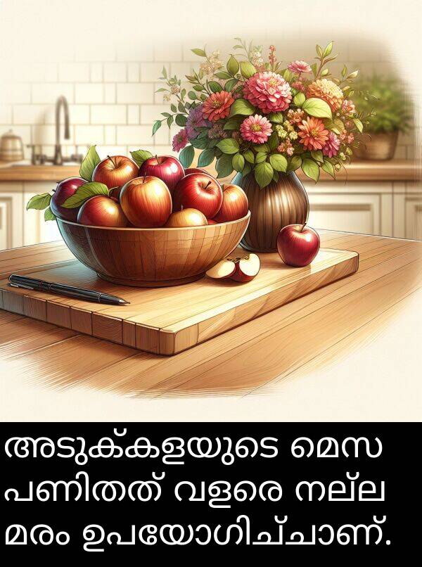 അടുക്കളയുടെ: അടുക്കളയുടെ മെസ പണിതത് വളരെ നല്ല മരം ഉപയോഗിച്ചാണ്.