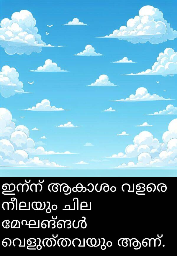 നീലയും: ഇന്ന് ആകാശം വളരെ നീലയും ചില മേഘങ്ങൾ വെളുത്തവയും ആണ്.