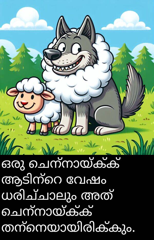 വേഷം: ഒരു ചെന്നായ്ക്ക് ആടിന്റെ വേഷം ധരിച്ചാലും അത് ചെന്നായ്ക്ക് തന്നെയായിരിക്കും.