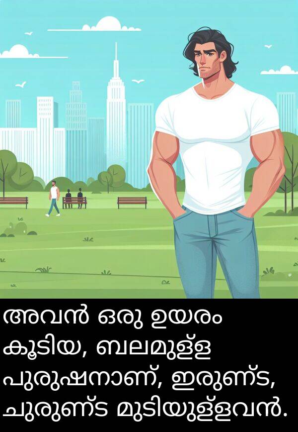ചുരുണ്ട: അവൻ ഒരു ഉയരം കൂടിയ, ബലമുള്ള പുരുഷനാണ്, ഇരുണ്ട, ചുരുണ്ട മുടിയുള്ളവൻ.