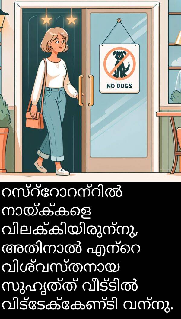 വന്നു: റസ്റ്റോറന്റിൽ നായ്ക്കളെ വിലക്കിയിരുന്നു, അതിനാൽ എന്റെ വിശ്വസ്തനായ സുഹൃത്ത് വീട്ടിൽ വിട്ടേക്കേണ്ടി വന്നു.