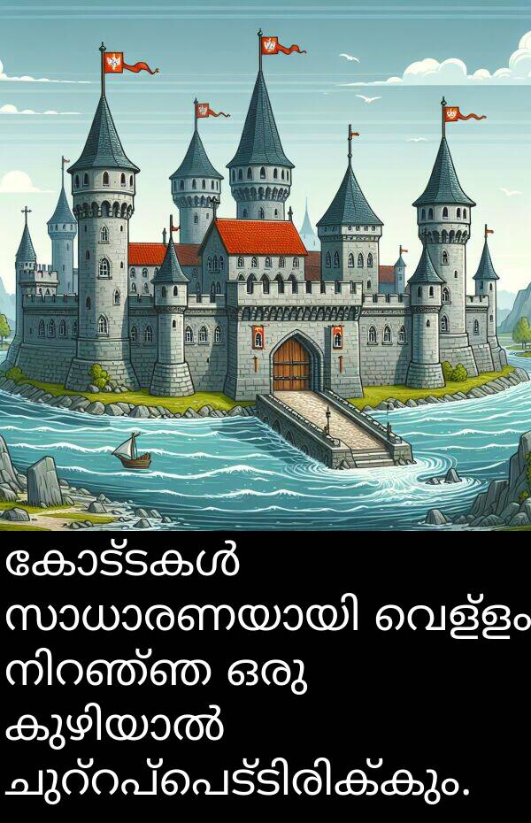 വെള്ളം: കോട്ടകൾ സാധാരണയായി വെള്ളം നിറഞ്ഞ ഒരു കുഴിയാൽ ചുറ്റപ്പെട്ടിരിക്കും.