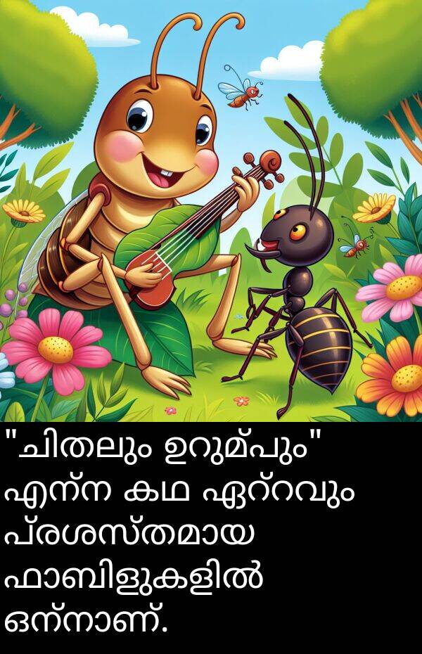 എന്ന: "ചിതലും ഉറുമ്പും" എന്ന കഥ ഏറ്റവും പ്രശസ്തമായ ഫാബിളുകളിൽ ഒന്നാണ്.