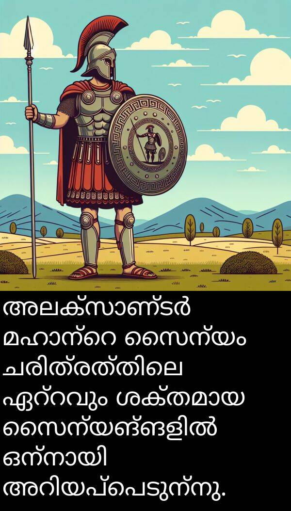 സൈന്യം: അലക്സാണ്ടർ മഹാന്റെ സൈന്യം ചരിത്രത്തിലെ ഏറ്റവും ശക്തമായ സൈന്യങ്ങളിൽ ഒന്നായി അറിയപ്പെടുന്നു.