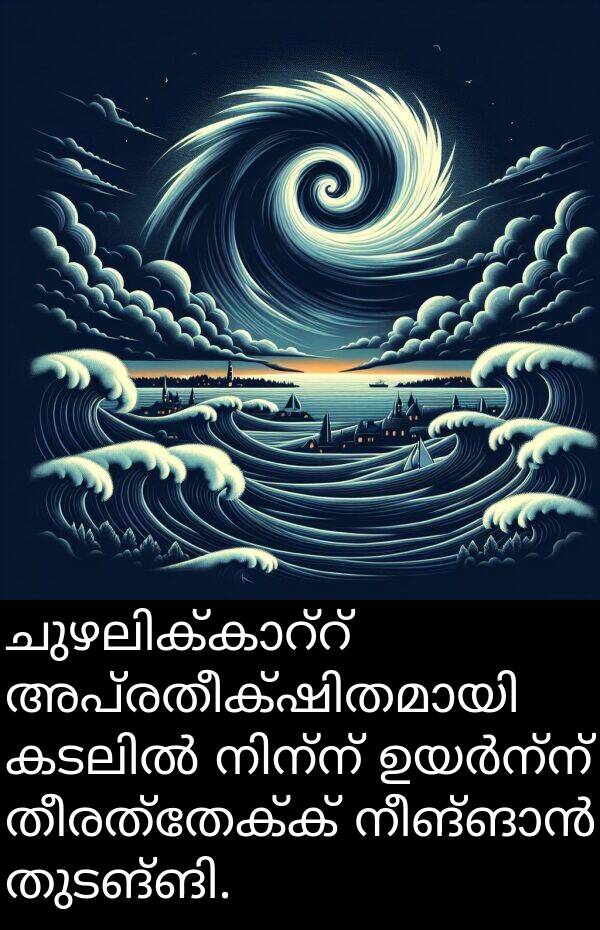 തീരത്തേക്ക്: ചുഴലിക്കാറ്റ് അപ്രതീക്ഷിതമായി കടലിൽ നിന്ന് ഉയർന്ന് തീരത്തേക്ക് നീങ്ങാൻ തുടങ്ങി.