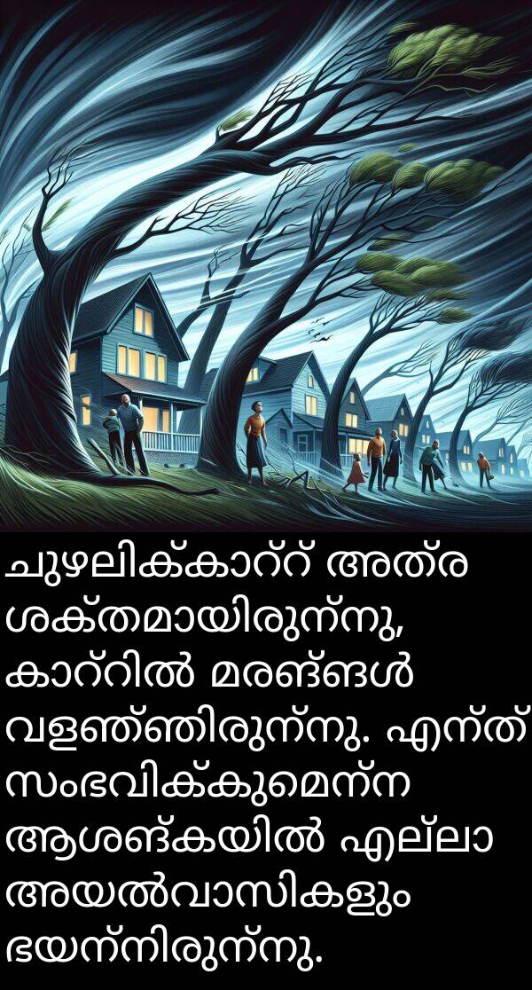എന്ത്: ചുഴലിക്കാറ്റ് അത്ര ശക്തമായിരുന്നു, കാറ്റിൽ മരങ്ങൾ വളഞ്ഞിരുന്നു. എന്ത് സംഭവിക്കുമെന്ന ആശങ്കയിൽ എല്ലാ അയൽവാസികളും ഭയന്നിരുന്നു.