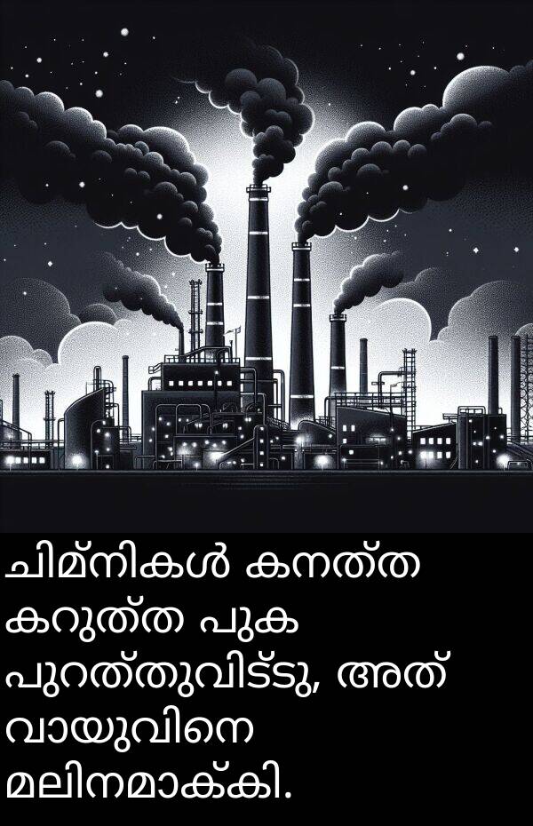 കനത്ത: ചിമ്നികൾ കനത്ത കറുത്ത പുക പുറത്തുവിട്ടു, അത് വായുവിനെ മലിനമാക്കി.