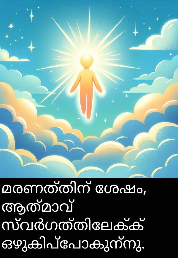 ശേഷം: മരണത്തിന് ശേഷം, ആത്മാവ് സ്വർഗത്തിലേക്ക് ഒഴുകിപ്പോകുന്നു.