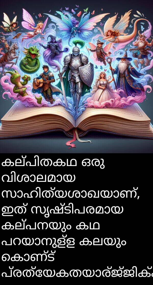 കലയും: കല്‍പിതകഥ ഒരു വിശാലമായ സാഹിത്യശാഖയാണ്, ഇത് സൃഷ്ടിപരമായ കല്‍പനയും കഥ പറയാനുള്ള കലയും കൊണ്ട് പ്രത്യേകതയാര്‍ജ്ജിക്കുന്നു.