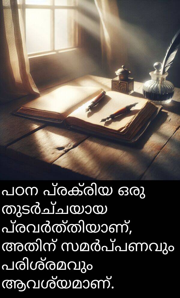 പഠന: പഠന പ്രക്രിയ ഒരു തുടർച്ചയായ പ്രവർത്തിയാണ്, അതിന് സമർപ്പണവും പരിശ്രമവും ആവശ്യമാണ്.