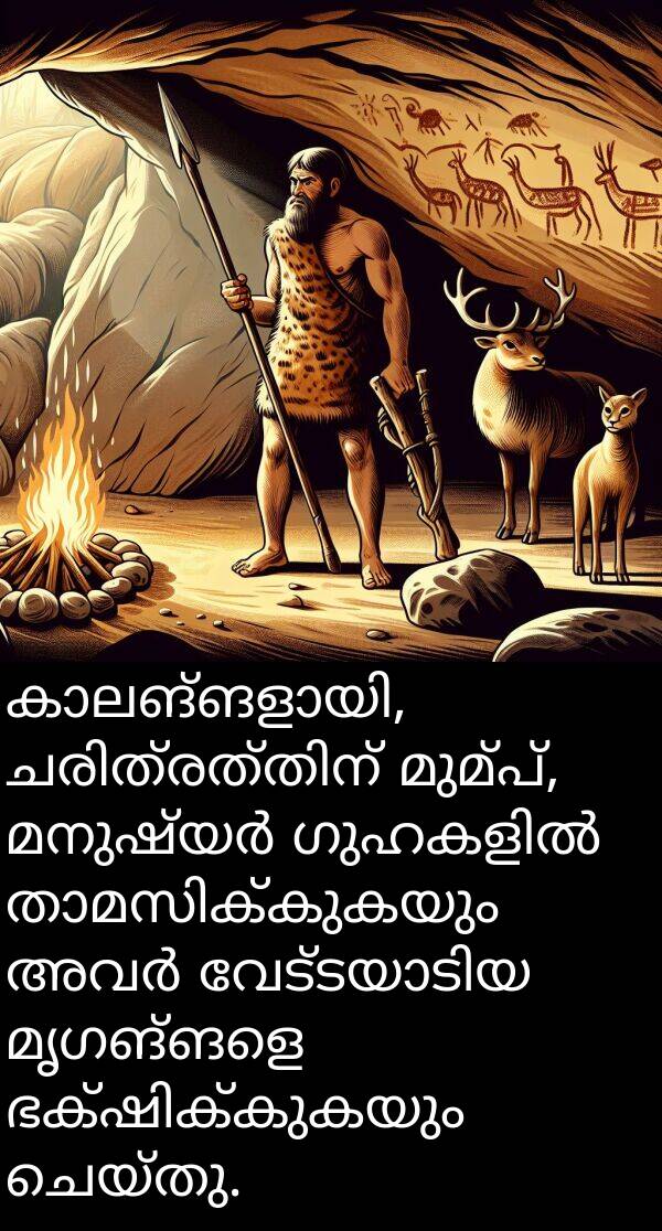 മൃഗങ്ങളെ: കാലങ്ങളായി, ചരിത്രത്തിന് മുമ്പ്, മനുഷ്യർ ഗുഹകളിൽ താമസിക്കുകയും അവർ വേട്ടയാടിയ മൃഗങ്ങളെ ഭക്ഷിക്കുകയും ചെയ്തു.