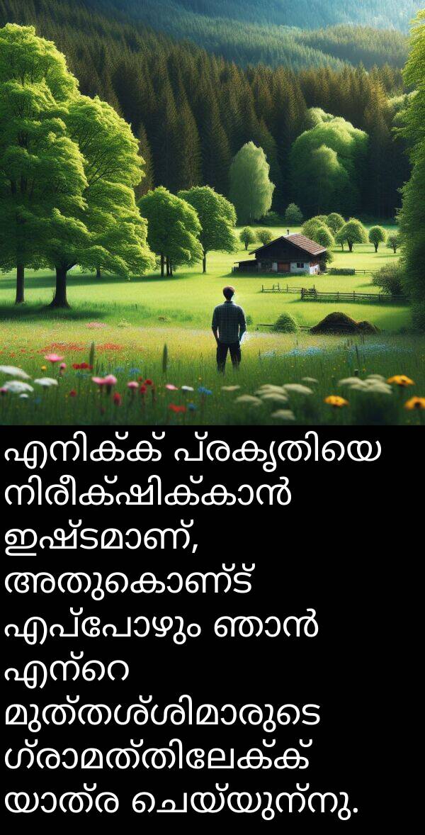 ചെയ്യുന്നു: എനിക്ക് പ്രകൃതിയെ നിരീക്ഷിക്കാൻ ഇഷ്ടമാണ്, അതുകൊണ്ട് എപ്പോഴും ഞാൻ എന്റെ മുത്തശ്ശിമാരുടെ ഗ്രാമത്തിലേക്ക് യാത്ര ചെയ്യുന്നു.
