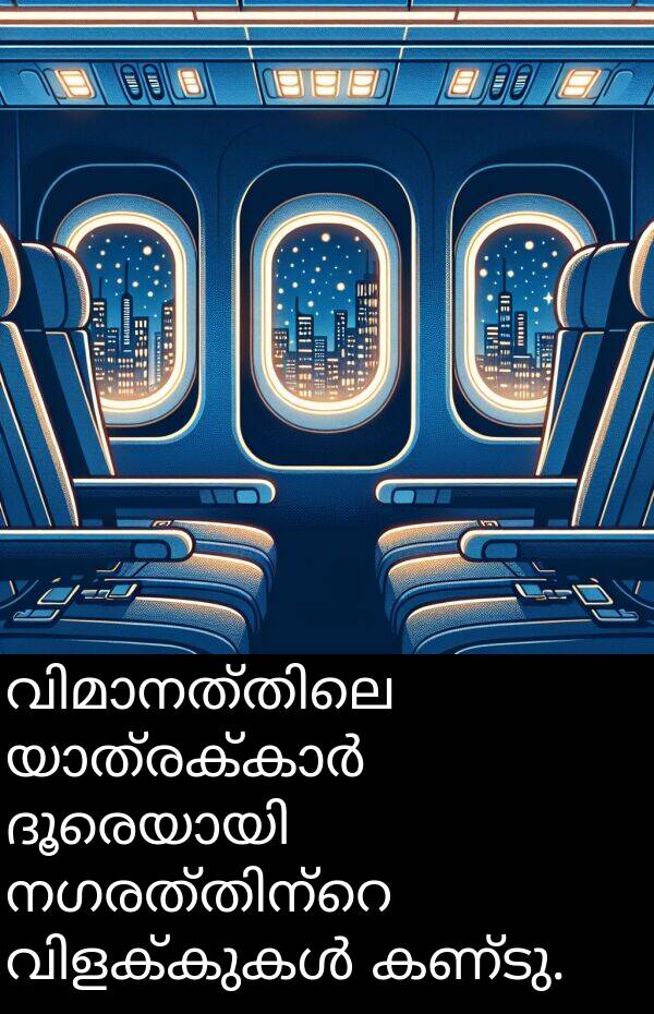 കണ്ടു: വിമാനത്തിലെ യാത്രക്കാർ ദൂരെയായി നഗരത്തിന്റെ വിളക്കുകൾ കണ്ടു.