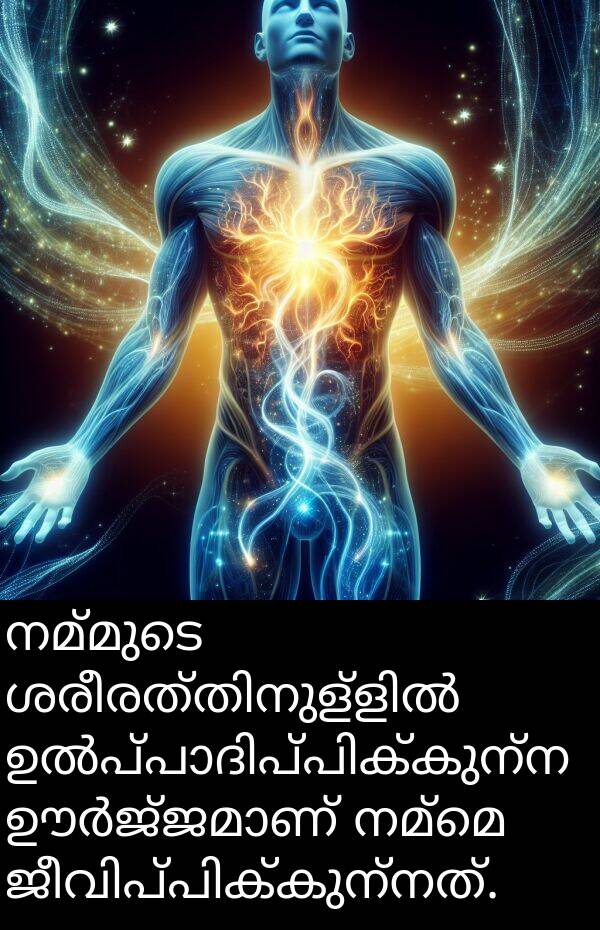 നമ്മെ: നമ്മുടെ ശരീരത്തിനുള്ളിൽ ഉൽപ്പാദിപ്പിക്കുന്ന ഊർജ്ജമാണ് നമ്മെ ജീവിപ്പിക്കുന്നത്.