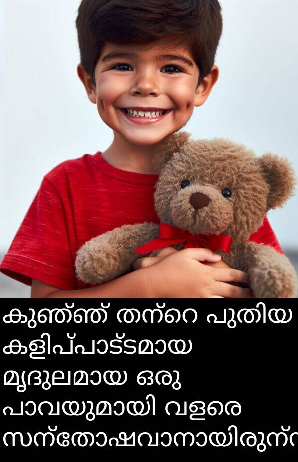 കുഞ്ഞ്: കുഞ്ഞ് തന്റെ പുതിയ കളിപ്പാട്ടമായ മൃദുലമായ ഒരു പാവയുമായി വളരെ സന്തോഷവാനായിരുന്നു.