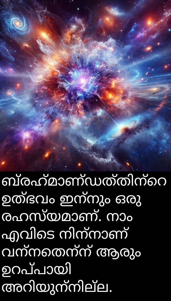 വന്നതെന്ന്: ബ്രഹ്മാണ്ഡത്തിന്റെ ഉത്ഭവം ഇന്നും ഒരു രഹസ്യമാണ്. നാം എവിടെ നിന്നാണ് വന്നതെന്ന് ആരും ഉറപ്പായി അറിയുന്നില്ല.