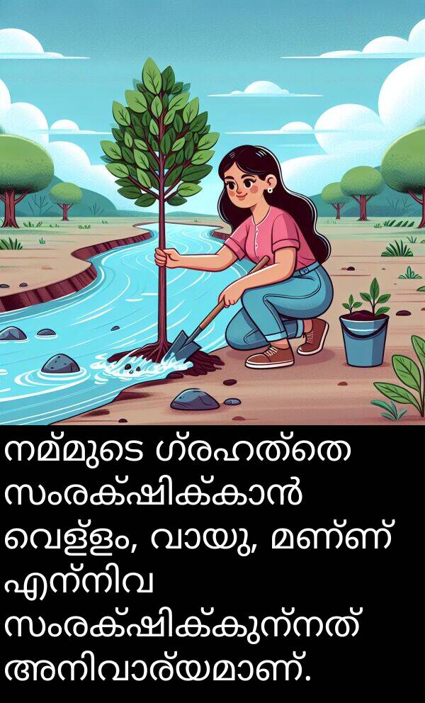 നമ്മുടെ: നമ്മുടെ ഗ്രഹത്തെ സംരക്ഷിക്കാൻ വെള്ളം, വായു, മണ്ണ് എന്നിവ സംരക്ഷിക്കുന്നത് അനിവാര്യമാണ്.