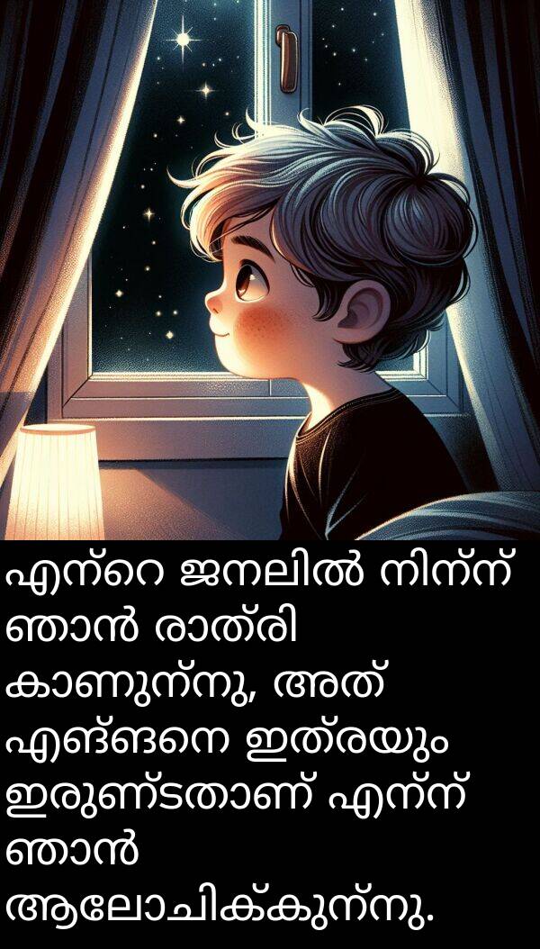 എന്ന്: എന്റെ ജനലിൽ നിന്ന് ഞാൻ രാത്രി കാണുന്നു, അത് എങ്ങനെ ഇത്രയും ഇരുണ്ടതാണ് എന്ന് ഞാൻ ആലോചിക്കുന്നു.