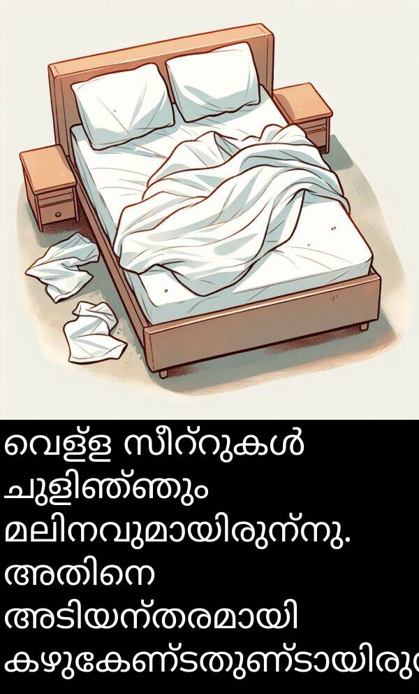 വെള്ള: വെള്ള സീറ്റുകൾ ചുളിഞ്ഞും മലിനവുമായിരുന്നു. അതിനെ അടിയന്തരമായി കഴുകേണ്ടതുണ്ടായിരുന്നു.
