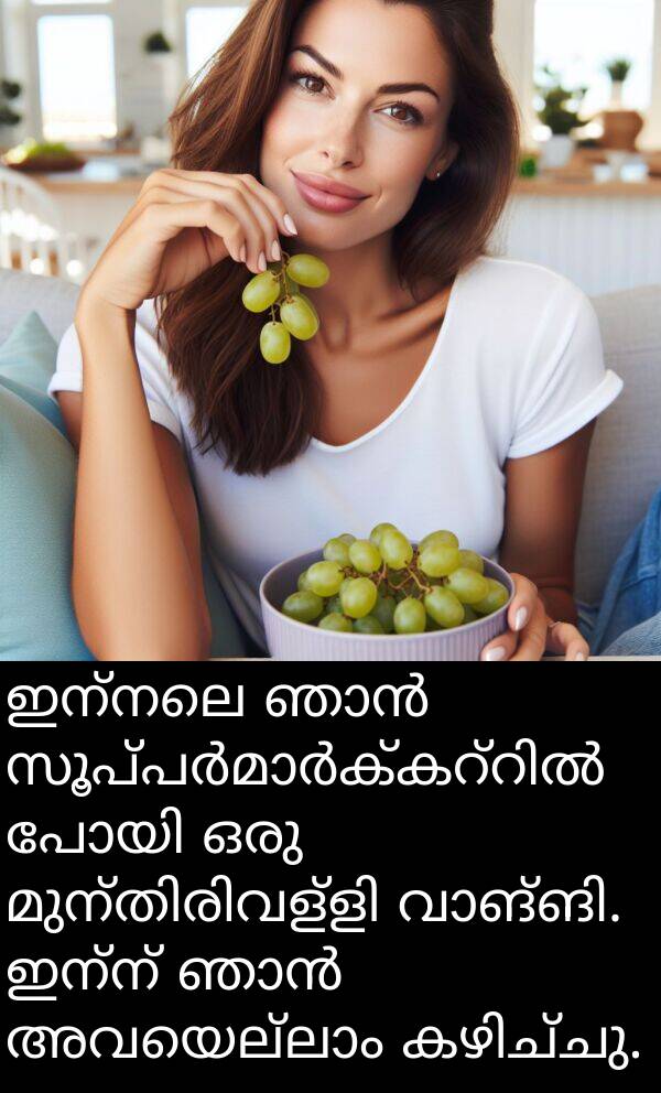 ഇന്ന്: ഇന്നലെ ഞാൻ സൂപ്പർമാർക്കറ്റിൽ പോയി ഒരു മുന്തിരിവള്ളി വാങ്ങി. ഇന്ന് ഞാൻ അവയെല്ലാം കഴിച്ചു.