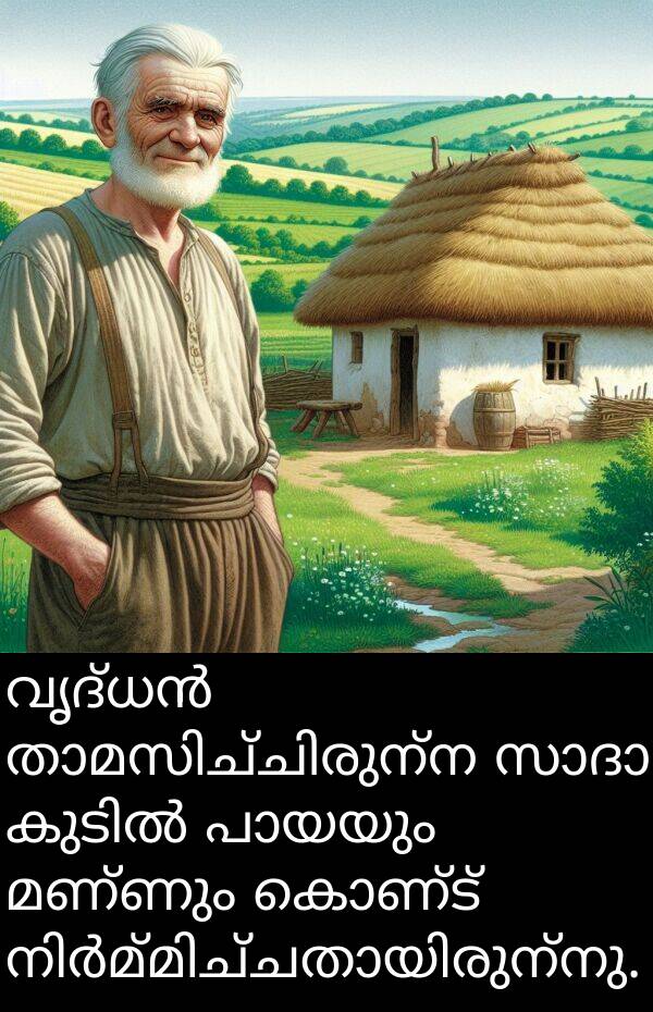 കൊണ്ട്: വൃദ്ധൻ താമസിച്ചിരുന്ന സാദാ കുടിൽ പായയും മണ്ണും കൊണ്ട് നിർമ്മിച്ചതായിരുന്നു.