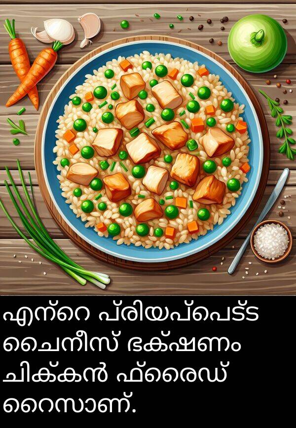 ചൈനീസ്: എന്റെ പ്രിയപ്പെട്ട ചൈനീസ് ഭക്ഷണം ചിക്കൻ ഫ്രൈഡ് റൈസാണ്.