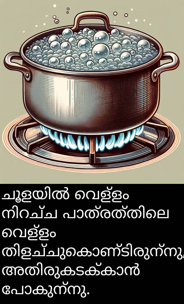 വെള്ളം: ചൂളയിൽ വെള്ളം നിറച്ച പാത്രത്തിലെ വെള്ളം തിളച്ചുകൊണ്ടിരുന്നു, അതിരുകടക്കാൻ പോകുന്നു.