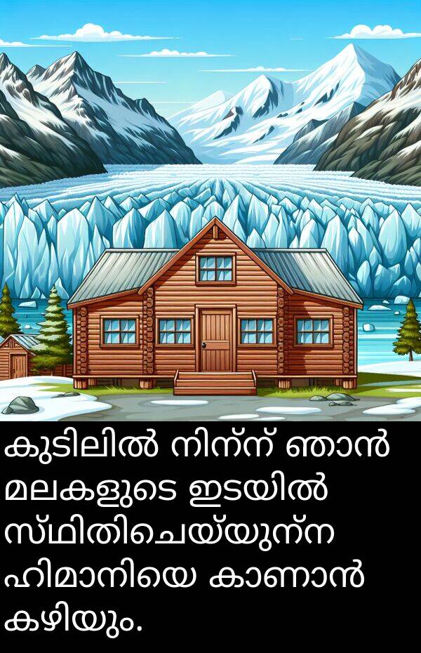 മലകളുടെ: കുടിലിൽ നിന്ന് ഞാൻ മലകളുടെ ഇടയിൽ സ്ഥിതിചെയ്യുന്ന ഹിമാനിയെ കാണാൻ കഴിയും.