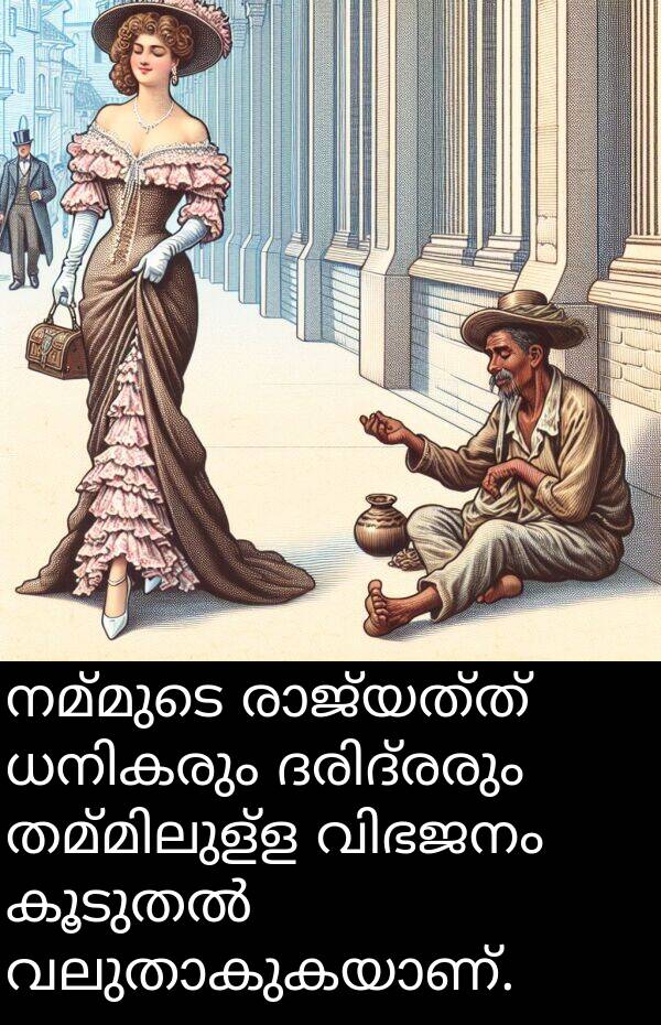 നമ്മുടെ: നമ്മുടെ രാജ്യത്ത് ധനികരും ദരിദ്രരും തമ്മിലുള്ള വിഭജനം കൂടുതൽ വലുതാകുകയാണ്.