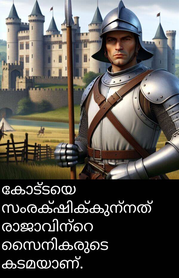 കോട്ടയെ: കോട്ടയെ സംരക്ഷിക്കുന്നത് രാജാവിന്റെ സൈനികരുടെ കടമയാണ്.