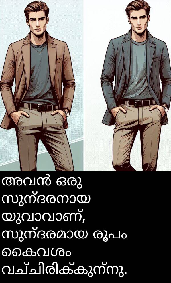 രൂപം: അവൻ ഒരു സുന്ദരനായ യുവാവാണ്, സുന്ദരമായ രൂപം കൈവശം വച്ചിരിക്കുന്നു.