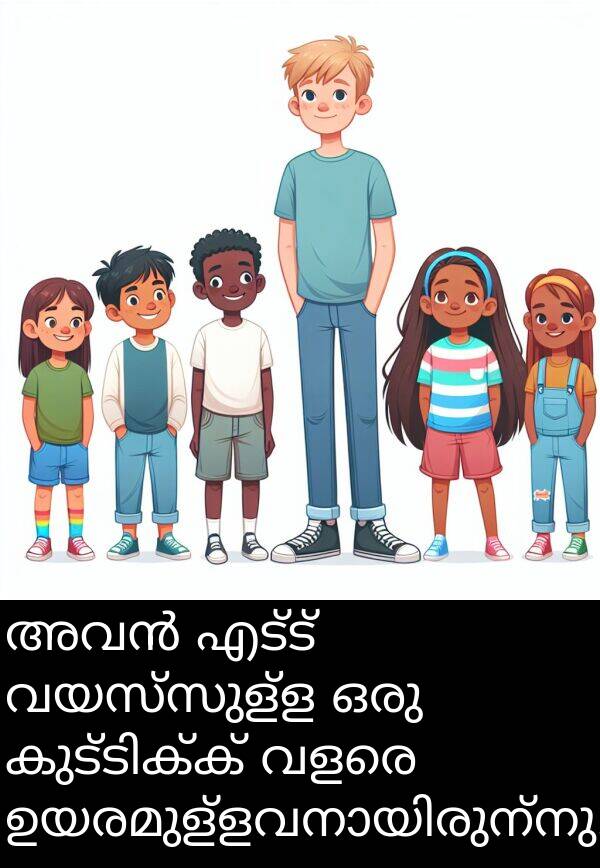 വയസ്സുള്ള: അവൻ എട്ട് വയസ്സുള്ള ഒരു കുട്ടിക്ക് വളരെ ഉയരമുള്ളവനായിരുന്നു.