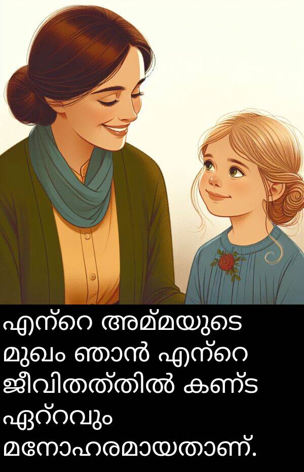 അമ്മയുടെ: എന്റെ അമ്മയുടെ മുഖം ഞാൻ എന്റെ ജീവിതത്തിൽ കണ്ട ഏറ്റവും മനോഹരമായതാണ്.