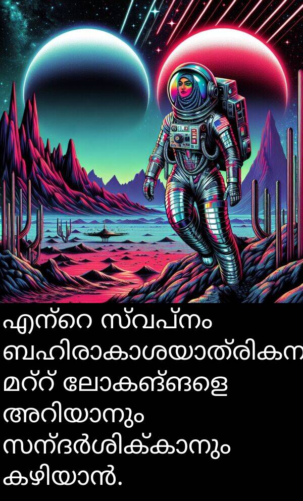 സ്വപ്നം: എന്റെ സ്വപ്നം ബഹിരാകാശയാത്രികനാകുക, മറ്റ് ലോകങ്ങളെ അറിയാനും സന്ദർശിക്കാനും കഴിയാൻ.