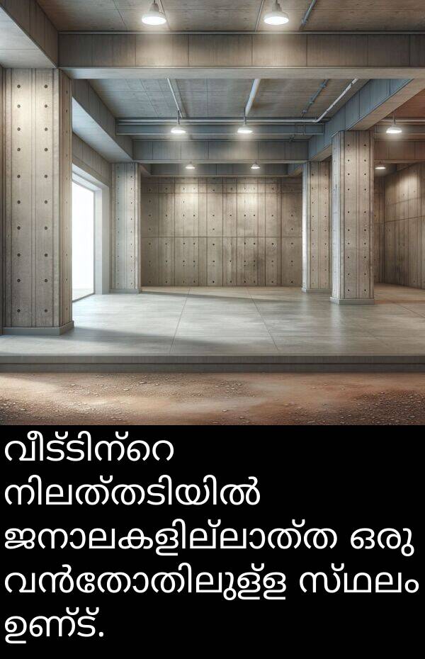 സ്ഥലം: വീട്ടിന്റെ നിലത്തടിയിൽ ജനാലകളില്ലാത്ത ഒരു വൻതോതിലുള്ള സ്ഥലം ഉണ്ട്.